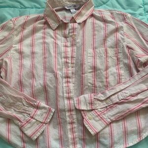 Old Navy Cropped Shirt with Red and Cream Stripes